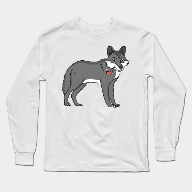 Gray wolf with pipe cartoon illustration Long Sleeve T-Shirt by Cartoons of fun